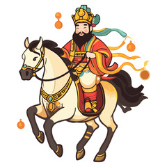 Fototapeta premium god of wealth on horseback, new year, asia, vector, transparent background, festival, god of wealth, horse, ride