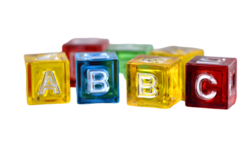 Transparent Alphabet Blocks Showing Letters A, B, and C