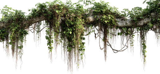 Lush, draped vegetation hangs from a large, gnarled branch