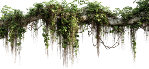 Lush, draped vegetation hangs from a large, gnarled branch