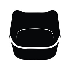 Stylized solid black depiction of a baby bathtub with white trim