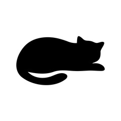 Elegant Black Cat Silhouette Depicting a Feline Relaxing and Lounging Calmly