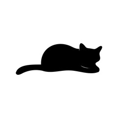 Silhouette of a lounging cat against a white background, perfect for design