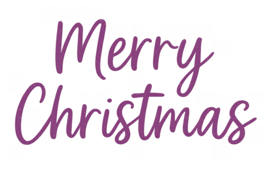 Sparkling purple merry christmas lettering on transparent background