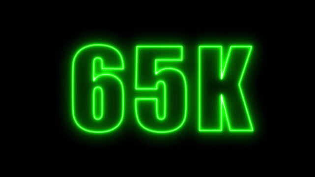 Glowing green neon 65k text against a black background for digital content