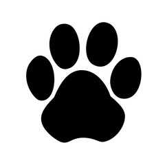 Simple black paw print of a dog or cat on white background