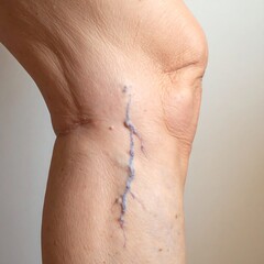 Fototapeta premium Knee with visible vein and scar