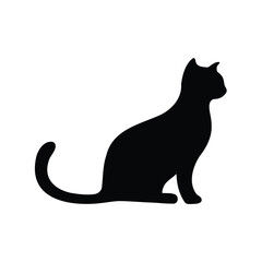 Elegant feline silhouette sitting against a white background in graphic illustration