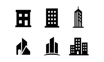 Obraz premium Minimalist black and white building icons set for modern design projects