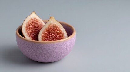 Delicate flat lay of skincare jars and bowls accompanied by ripe figs in a serene setting at midday. National Fig Week