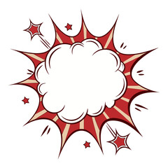 Comic Style Explosion with Smoke Cloud and Red Radial Blast Effect