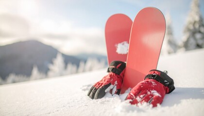 Snowboard in the beautiful snow mountain, winter and Christmas holiday season