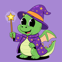 Cute Dragon Wizard with Magic Wand