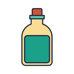 Stylized illustration of a yellow potion bottle with a teal label