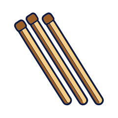 Three wooden matches with brown heads on a transparent background