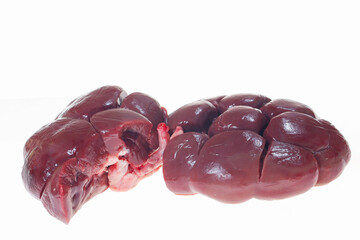 Cow kidneys on a white background