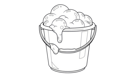 Isolated bucket full of soapy water, clean equipment for washing, cleaning and disinfecting