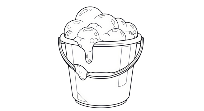 Isolated bucket full of soapy water, clean equipment for washing, cleaning and disinfecting