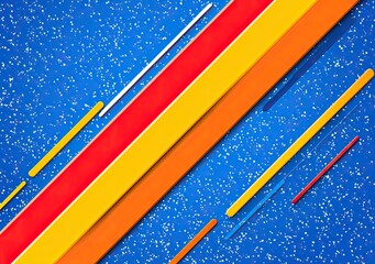 Diagonal stripes of red, orange, and yellow on a textured blue background