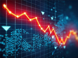 Red graph showing economic crisis falling on digital display