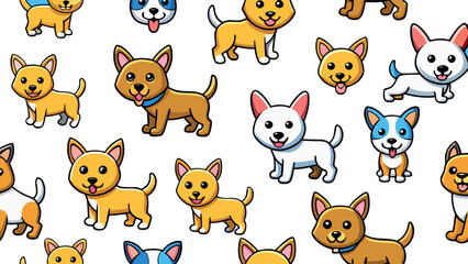 Obraz premium Cartoon Dog Group Pattern – Cute Puppy Pets Illustration, Funny Dogs Cartoon Vector, Adorable Canine Pattern Design, Kid Friendly Pet Dog Cartoon, Puppy Cartoon Drawing Vector, Child Friendly Dogs Cha