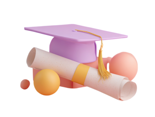 Pastel graduation cap & diploma