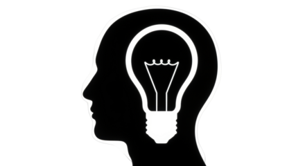 Isolated thinking human head silhouette with light bulb, idea, creative, innovation, knowledge
