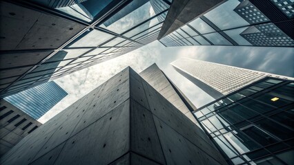 Obraz premium Modern Urban Sky: Towering Skyscrapers Reflecting City Ambition