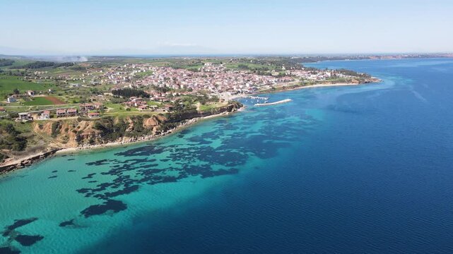 Amazing view of Kassandra coastline near town of Nea Fokea, Chalkidiki, Central Macedonia, Greece