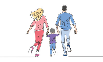 Happy Family Continuous Line Drawing Vector Illustration