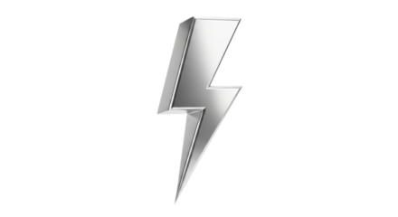 Isolated silver three-dimensional lightning bolt, design element or icon with futuristic look