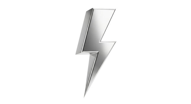 Isolated silver three-dimensional lightning bolt, design element or icon with futuristic look