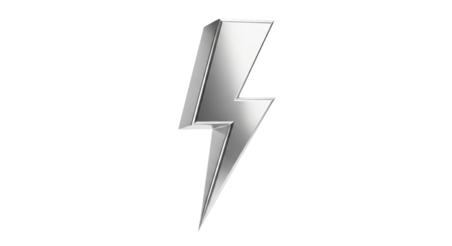 Isolated silver three-dimensional lightning bolt, design element or icon with futuristic look - Powered by Adobe