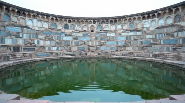 Ancient Stepwell Courtyard with Serene Green Pool