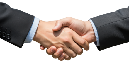 Isolated handshake of business people in formal suits concluding a deal agreement or success
