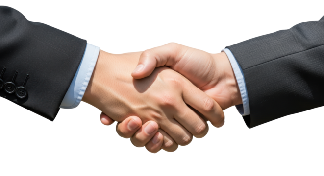 Isolated handshake of business people in formal suits concluding a deal agreement or success - Powered by Adobe