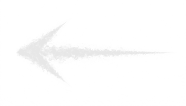 PNG white smoke arrow shaped like a comet tail with transparent background, perfect for overlays, motion graphics, speed effects, fantasy art, and creative digital projects