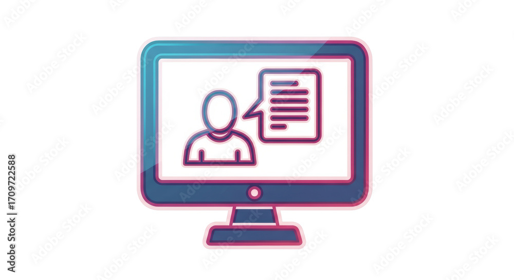 Wall mural isolated computer screen showing an avatar with a document next to them online chat icon