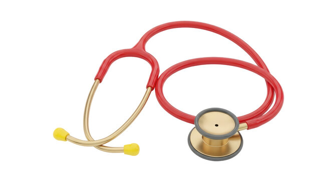 Isolated red stethoscope on a bright surface, essential tool for health care professionals
