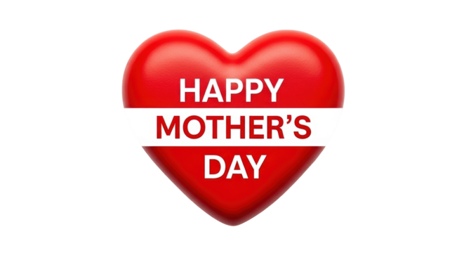 Isolated red heart with Happy Mother's Day message for greeting card, banner, or website
