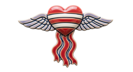 Isolated winged heart with red, white, and blue stripes for Valentine's Day love symbol