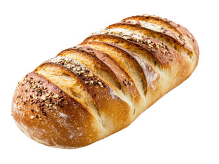 A loaf of sliced bread with seeds on top against a black background in a studio setting close up view