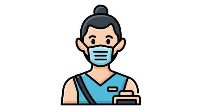 Isolated illustration of a person wearing a face mask with a camera slung over shoulder