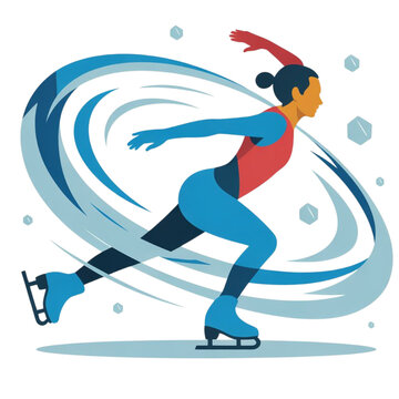 figure skating, female figure skater performing an element of a program, icon style, no background, isolate, winter sports