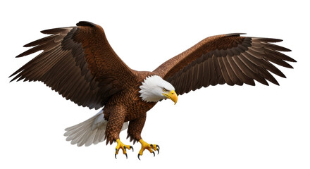 Isolated Bald Eagle, a strong bird of prey with outstretched wings and sharp claws