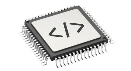 Isolated microcontroller unit with coding symbols, computer programming concept design