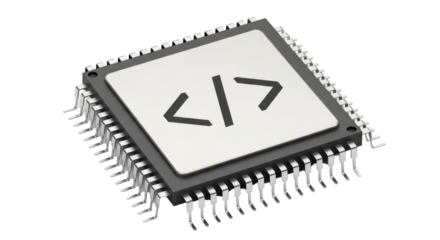 Isolated microcontroller unit with coding symbols, computer programming concept design