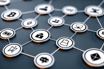 Network of interconnected digital currency symbols