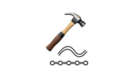 Isolated claw hammer with waves and chain for do it yourself handcraft projects design
