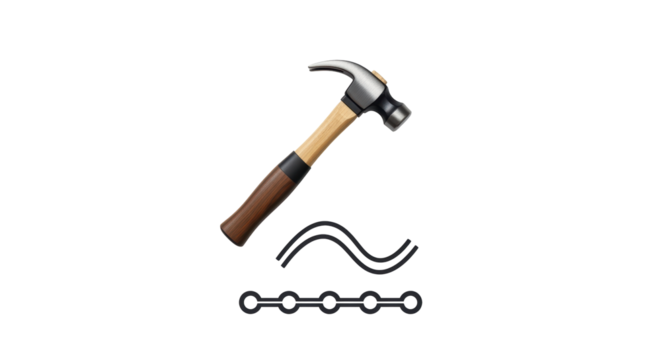 Isolated claw hammer with waves and chain for do it yourself handcraft projects design